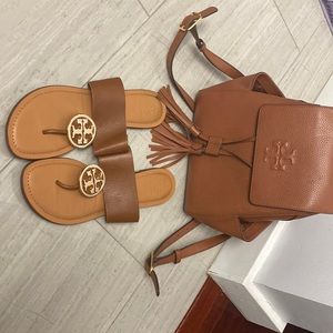 Tory burch backpack and sandals.